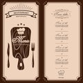 Restaurant menu template. Vector menu brochure for cafe, coffee house, restaurant, bar. Wood board cap cooking knife Royalty Free Stock Photo