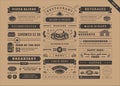 Restaurant menu typographic decoration design elements set vintage and retro style vector illustration. Royalty Free Stock Photo