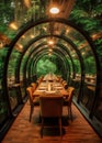 Restaurant in modern eco friendly style with green plants