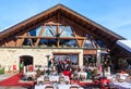 Restaurant in the mountains.Ski Resort Courchevel in wintertime Royalty Free Stock Photo