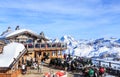 Restaurant in the mountains. Ski Resort Courchevel in wintertime Royalty Free Stock Photo