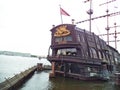 Restaurant on the old frigate on the pier in St. Petersburg