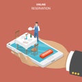 Restaurant online booking flat isometric vector concept.