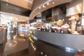 Restaurant open kitchen blur background in luxury hotel showing chef cooking over blurry food counter for buffet catering service