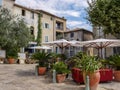 Restaurant outdoor seating in Bages France Royalty Free Stock Photo