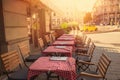 Restaurant outdoor terrace in Budapest,Hungary. Royalty Free Stock Photo
