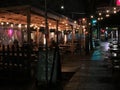 Heated, lighted shelters for restaurant diners during COVID year in northwest Portland, Oregon