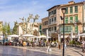 Restaurant with people on the square with in SÃÂ³ller on Mallorca Royalty Free Stock Photo