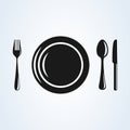 Restaurant  plate with cutlery  flat style. icon isolated on white background. Vector illustration Royalty Free Stock Photo