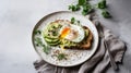 Avocado Fried Egg Toast On Plate Still Life