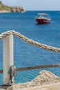 Restaurant platform in Agios Nikolaos beach Royalty Free Stock Photo