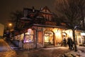 Restaurant's facade in Zakopane at night