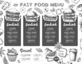 Restaurant sandwich menu design. Decorative sketch of sandwiches. Fast food menu