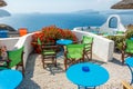 Restaurant on Santorini with view on the caldera