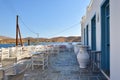 Restaurant with sea view in Livadi village. Serifos Island. Greece Royalty Free Stock Photo