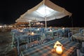 Restaurant with sea view at night in Parikia on the island of Paros, Cyclades