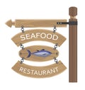 Restaurant Seafood Advertisement on Wooden Boards