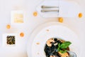 Restaurant seafood black pasta recipe Royalty Free Stock Photo