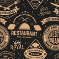 Restaurant seamless pattern or background. Vector Illustration. Fabric, textile, wallaper with plate, cloche with lid