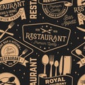Restaurant seamless pattern or background. Vector Illustration. Fabric, textile, wallaper with plate, cloche with lid