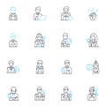 Restaurant server linear icons set. Hospitality, Communication, Attentiveness, Efficiency, Teamwork, Multitasking, Menu