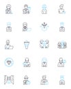 Restaurant server linear icons set. Hospitality, Communication, Attentiveness, Efficiency, Teamwork, Multitasking, Menu