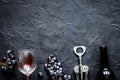 Restaurant set with wine bottle and grape on stone top view mock-up Royalty Free Stock Photo