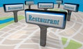 Restaurant Signs Map Locations Eat Dining Out Choices 3d Illustration Royalty Free Stock Photo