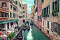 Restaurant on small canal in Venice, Italy.