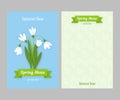 Restaurant spring menu card flowers snowdrops applique