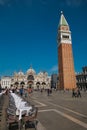 Restaurant in St Mark`s Square Piazza San Marco and church, Venice Royalty Free Stock Photo