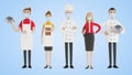 Restaurant staff: chef, cook, assistant, manager, waiter. Catering professionals in uniform.