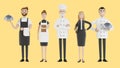 Restaurant staff: chef, cook, assistant, manager, waiter. Catering professionals in uniform.