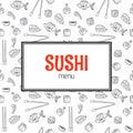 Restaurant sushi menu design. Menu template with hand drawn back Royalty Free Stock Photo