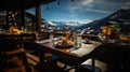 Restaurant in the Swiss Alps at sunset Royalty Free Stock Photo