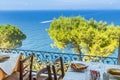 Restaurant table overlooking the sea on the Amalfi coast in Italy Royalty Free Stock Photo