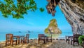 Restaurant table at Railay Beach Krabi Thailand, the tropical beach of Railay Krabi Royalty Free Stock Photo