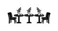 Restaurant table setting with chairs cups and plants vector illustration black silhouette Royalty Free Stock Photo