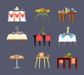 Restaurant Tables, Drinks and Food Isolated Icons Royalty Free Stock Photo