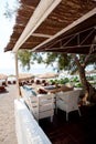 Restaurant tables in Perissa, Santorini, Greece