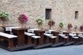 Restaurant tables on a street, Tuscany, Italy