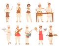 Restaurant team. Catering and waiters staff, isolated cafe workers. Cook in uniform, serving group. Cartoon people with