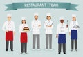 Restaurant team concept. Group of characters standing together. Chef,