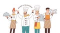 Restaurant team vector illustration. Good service and great food concept. Chief, assistant cook, waiter and waitress