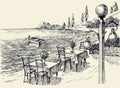 Restaurant terrace on the beach Royalty Free Stock Photo