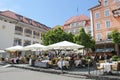 Restaurant Terrace in Old Town Streets of Lindau, Bodensee, Germ Royalty Free Stock Photo