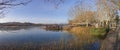 Restaurant terrace over the lake waters of Banyoles, Spain Royalty Free Stock Photo