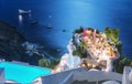 Restaurant terrace over the ocean at night. Luxury and holiday c