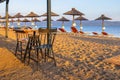 Restaurant terrace table on beach Royalty Free Stock Photo