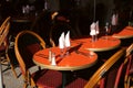 Restaurant terrace tables in the shade